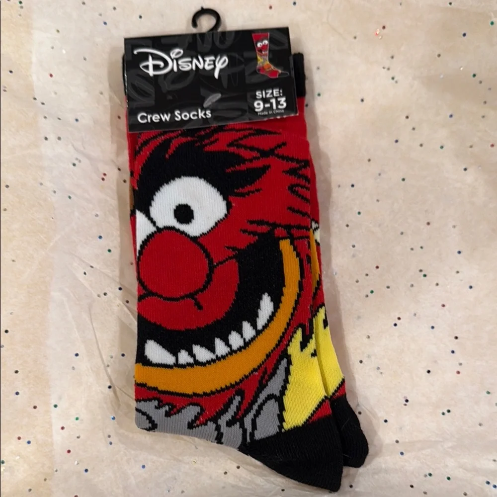 Disney Muppet Babies Animal Red and Black Crew Socks - Picture 1 of 2